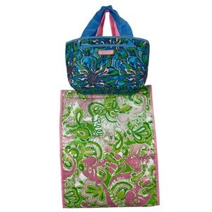 Lilly Pulitzer Insulated Lunch Bag and Reusable Market Tote Bundle Floral Pink